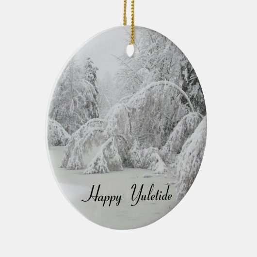 Happy Yuletide ijsbedekking winterbomen keramisch  Keramisch Ornament (Rechts)