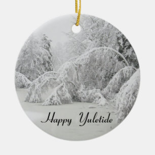 Happy Yuletide ijsbedekking winterbomen keramisch Keramisch Ornament