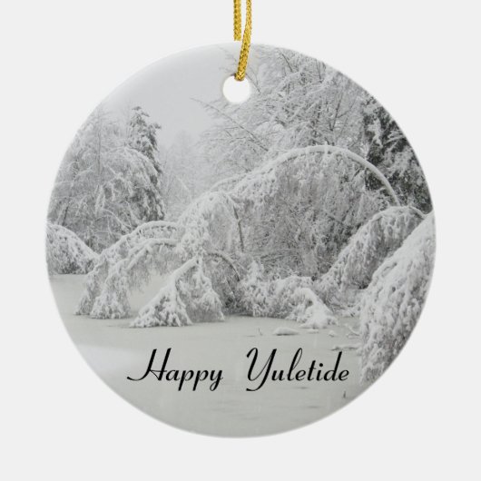 Happy Yuletide ijsbedekking winterbomen keramisch Keramisch Ornament (Voorkant)