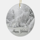 Happy Yuletide ijsbedekking winterbomen keramisch Keramisch Ornament (Links)