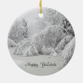 Happy Yuletide ijsbedekking winterbomen keramisch Keramisch Ornament (Achterkant)