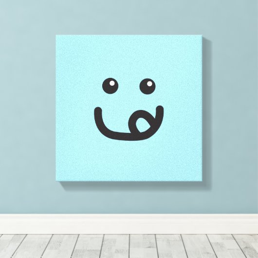 Happy Yummy Face_baby blue Canvas Afdruk (Insitu (Houten vloer))