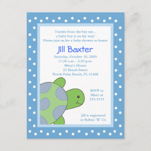 Happy Zee Turtle Blue Baby shower Invitation Kaart