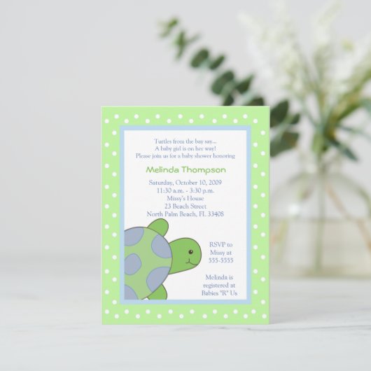 Happy Zee Turtle Green Baby shower Invitation Kaart (Staand voorkant)
