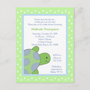 Happy Zee Turtle Green Baby shower Invitation Kaart