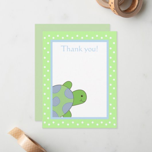 Happy Zee Turtle Green Dank u dat u een platte kaa Notitiekaartje (Voorkant / Achterkant in situ)