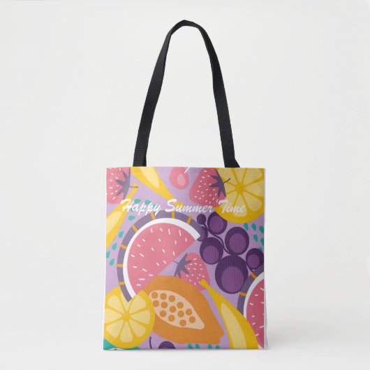 Happy zomers kleurrijk fruitpatroon paars tote bag (Voorkant)