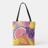 Happy zomers kleurrijk fruitpatroon paars tote bag (Achterkant)