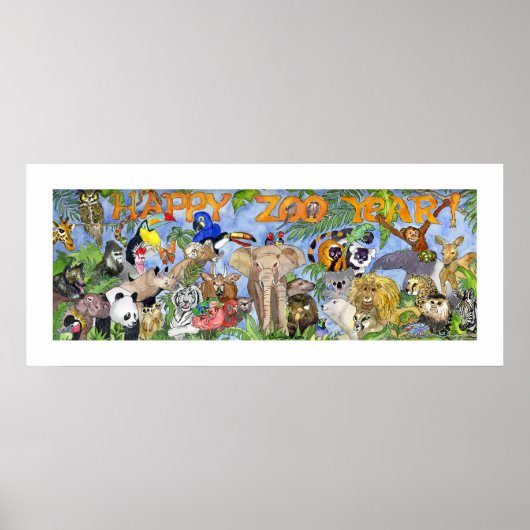 Happy Zoo Year Dimals Childrens Wall Art print (Voorkant)
