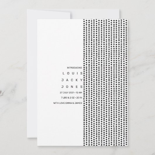 HAPPY | Zwarte gestippelde geboortekaart Aankondiging (Achterkant)