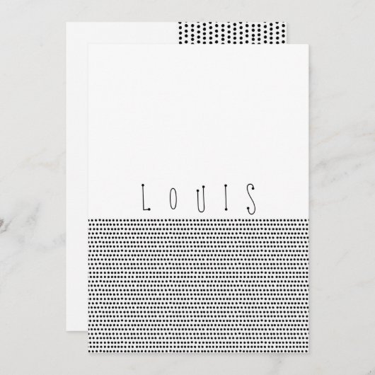 HAPPY | Zwarte gestippelde geboortekaart Aankondiging (Voorkant / Achterkant)