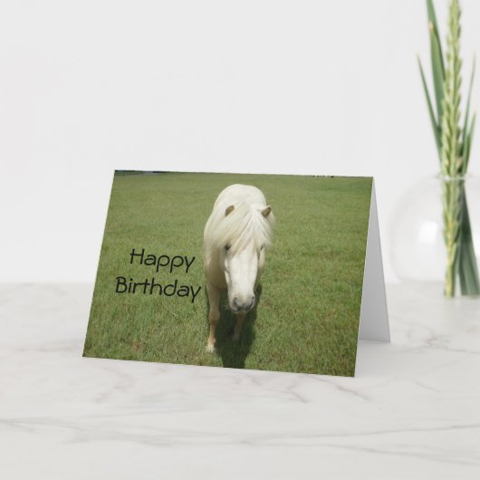 HappyBirthday Witte Pony Kaart (Voorkant)