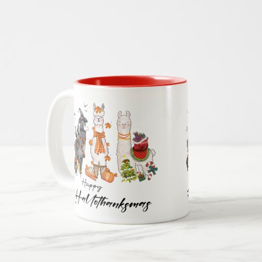 HAPPYHALLOTHANKSMAS-MOK TWEEKLEURIGE KOFFIEMOK (Voorkant links)