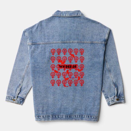 HappyWorkT VROUWEN FEMINISTISCH SYMBOOL HARTEN Denim Jacket (Achterkant)