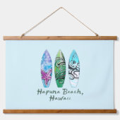 Hapuna Beach Hawaii Aquarel Surfplanken   Hangend Wandkleed (Voorkant)