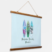 Hapuna Beach Hawaii Aquarel Surfplanken   Hangend Wandkleed (Gebogen)