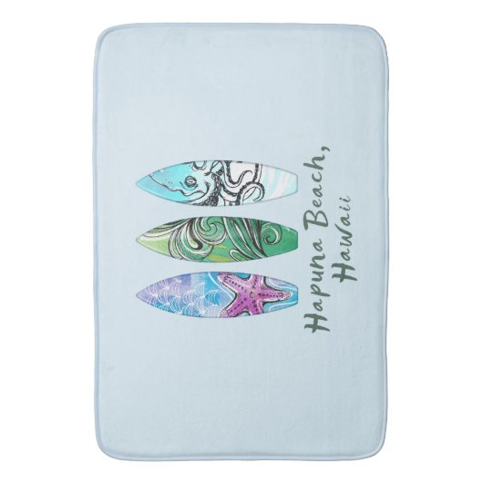 Hapuna Beach Hawaii Waterverf Surfboards Badmat (Voorkant Verticaal)