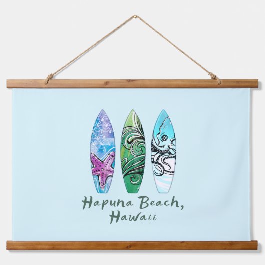 Hapuna Beach Hawaii Waterverf Surfboards Hangend Wandkleed (Voorkant)