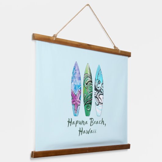 Hapuna Beach Hawaii Waterverf Surfboards Hangend Wandkleed (Gebogen)