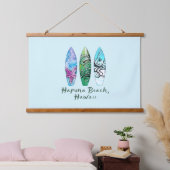 Hapuna Beach Hawaii Waterverf Surfboards Hangend Wandkleed (Slaapkamer)