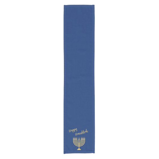 Hapy Hanukkah Menorah Blue Korte Tafelloper (Voorkant)