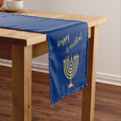 Hapy Hanukkah Menorah Blue Korte Tafelloper (Voorbeeld)