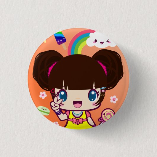 Harajuku Girl Yuriko Ronde Button 3,2 Cm (Voorkant)