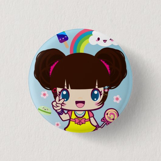 Harajuku Girl Yuriko Ronde Button 3,2 Cm (Voorkant)