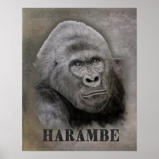 Harambe (Grafiettekening) Poster (Voorkant)
