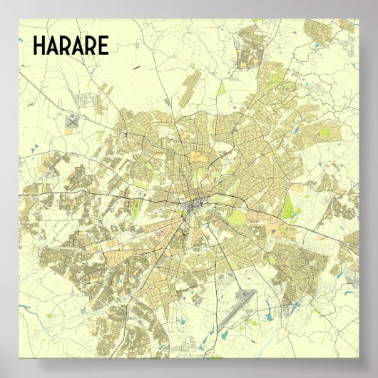 Harare Zimbabwe kaart Poster (Voorkant)