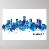 Harare Zimbabwe Skyline Blue Poster (Voorkant)