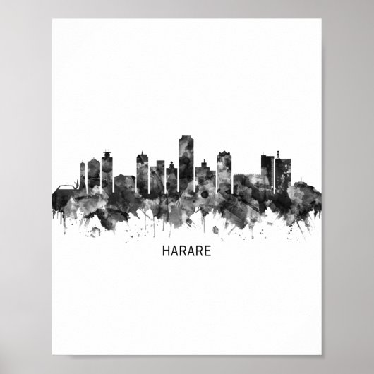 Harare Zimbabwe Skyline BW Poster (Voorkant)