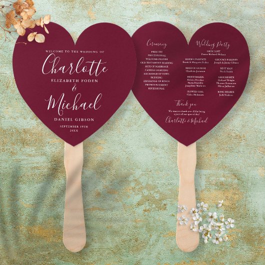 Harart van het Burgundy Chic Wedding Program Handwaaier