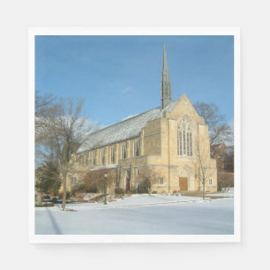 Harbison Chapel in de winter bij Grove City Colleg Servetten