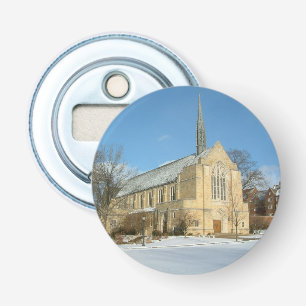 Harbison Chapel in Winter in Grove City College Button Flesopener