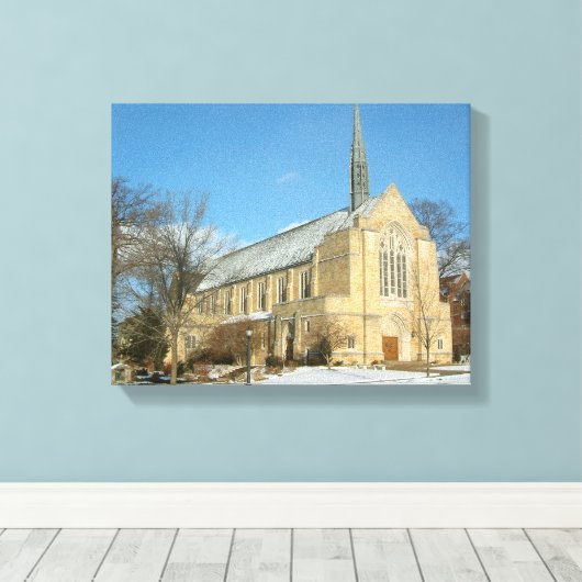 Harbison Chapel in Winter in Grove City College Canvas Afdruk (Insitu (Houten vloer))