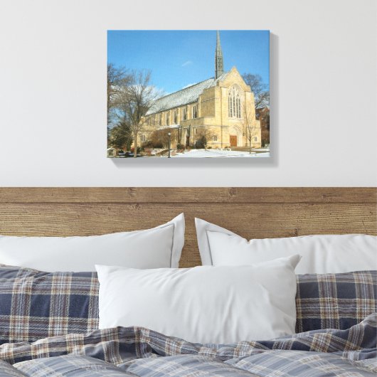 Harbison Chapel in Winter in Grove City College Canvas Afdruk (Insitu (Slaapkamer))