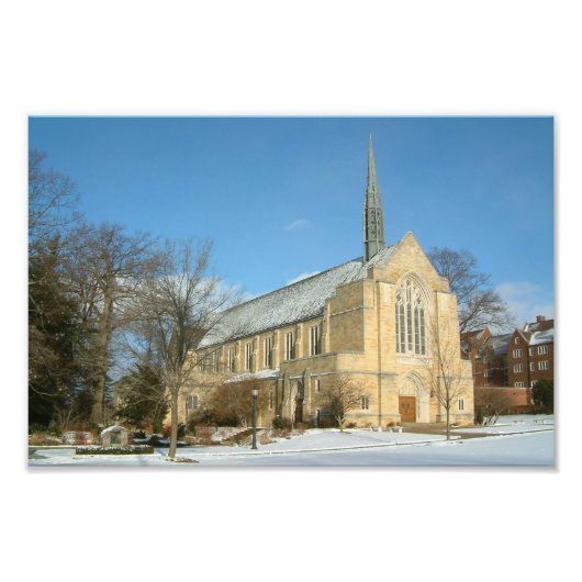 Harbison Chapel in Winter in Grove City College Foto Afdruk (Voorkant)