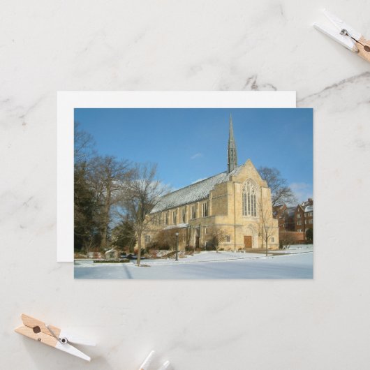 Harbison Chapel in Winter in Grove City College Kaart (Voorkant / Achterkant in situ)