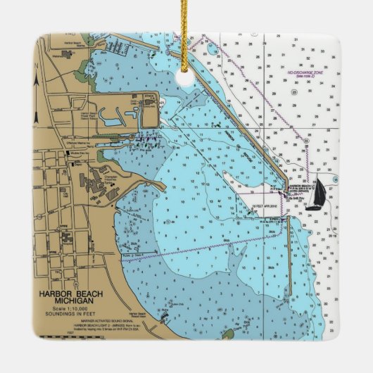 Harbor Beach Michigan Nautical Chart Keramisch Ornament (Achterkant)