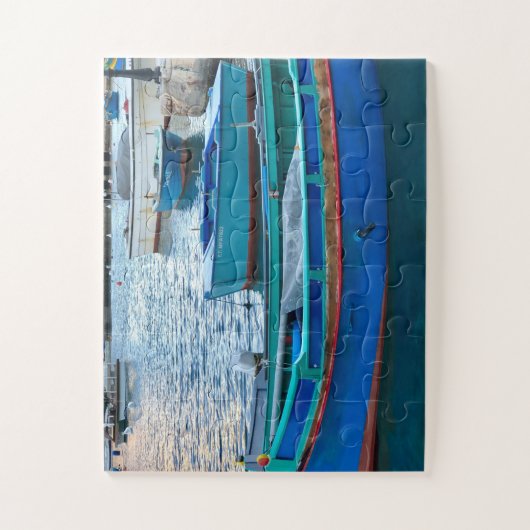 Harbor Blue Skiff, Mediterranean Coast Legpuzzel (Verticaal)