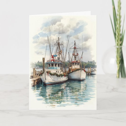 Harbor Lights Holiday – Coastal Boats Card Kaart (Voorkant)
