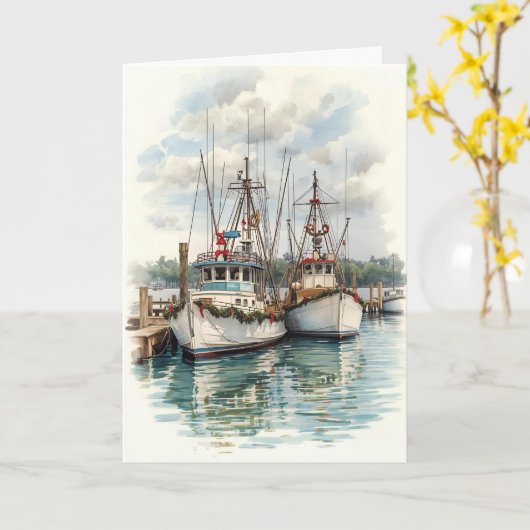 Harbor Lights Holiday – Coastal Boats Card Kaart (Gele Bloem)