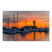 Harbor of Fire — Sunset at the Erie Marina Framed 