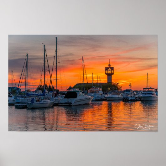 Harbor of Fire — Sunset at the Erie Marina Framed  Poster (Voorkant)