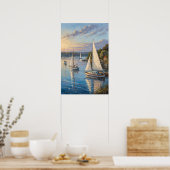  Harbor Sailboats Sunset Print | Marina Golden. (Keuken)