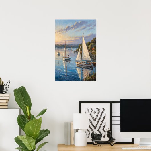  Harbor Sailboats Sunset Print | Marina Golden. (Thuiskantoor)