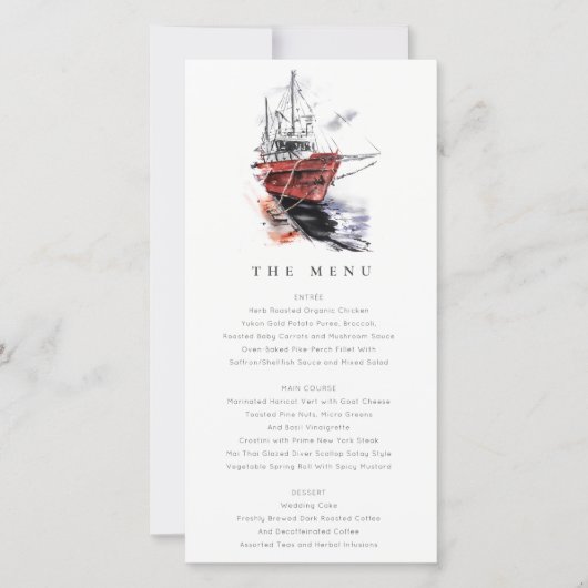 Harbor Yacht Sailboat Waterverf Wedding Menu Kaart (Voorkant)