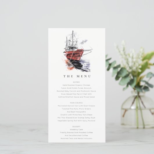Harbor Yacht Sailboat Waterverf Wedding Menu Kaart (Staand voorkant)