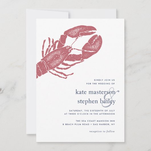Harborside | Nautical Lobster Wedding Kaart (Voorkant)
